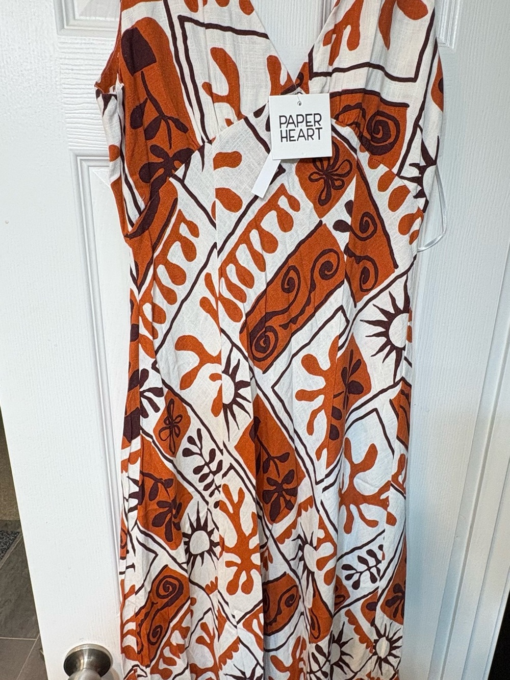 Paper Heart Orange & White Patterned Maxi Dress Size M